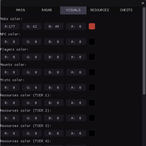 MASON-Radar Albion Online - Скриншот интерфейса радара с отображением ресурсов и игроков
