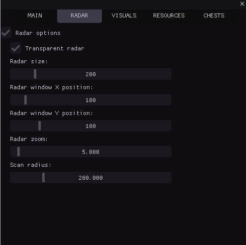 MASON-Radar Albion Online - Фильтры ресурсов по тирам и настройки цветов